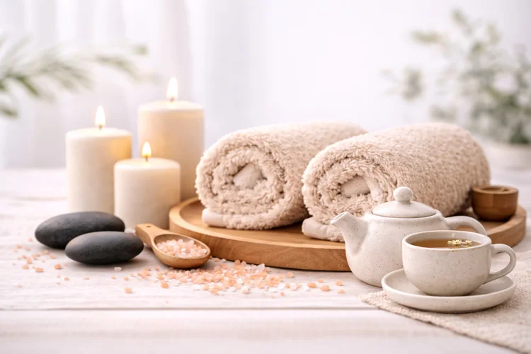 Ambiente zen de relaxamento com chá